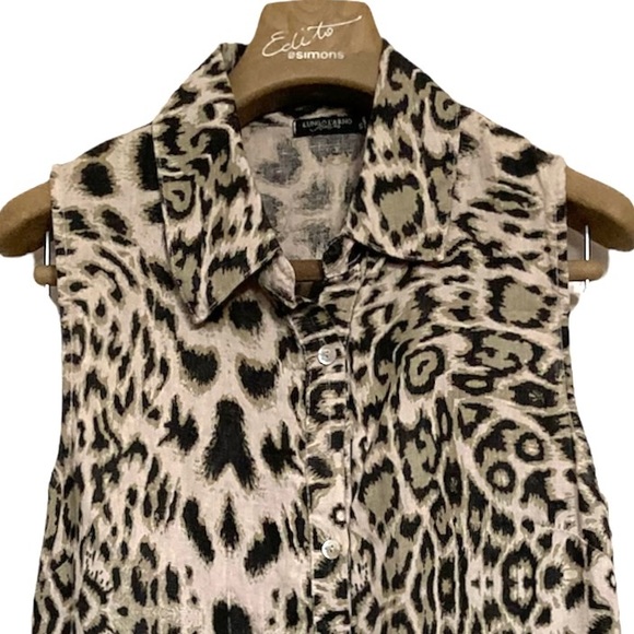 🔥SM•LUNGO L’ARNO•100% LINEN MADE IN ITALY LEOPARD PRINT COLLARED MIDI DRESS🔥 - Picture 2 of 9